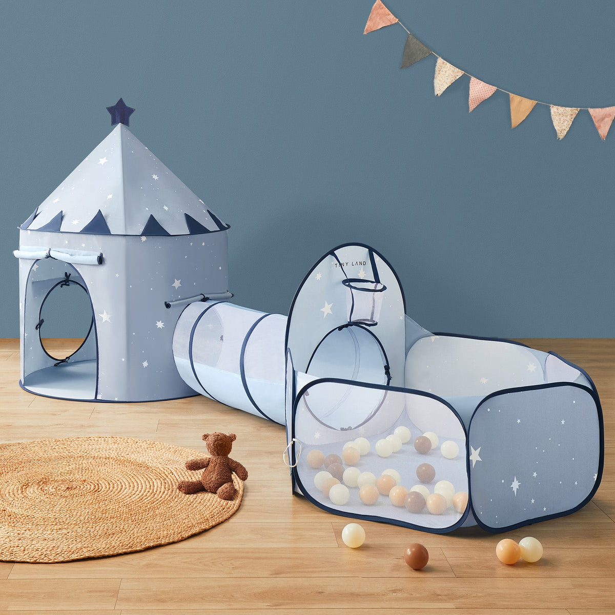 Tiny Land® Compact Adventure 3 - in - 1 Play Tunnel With no Balls - Blue - Tiny Land INC