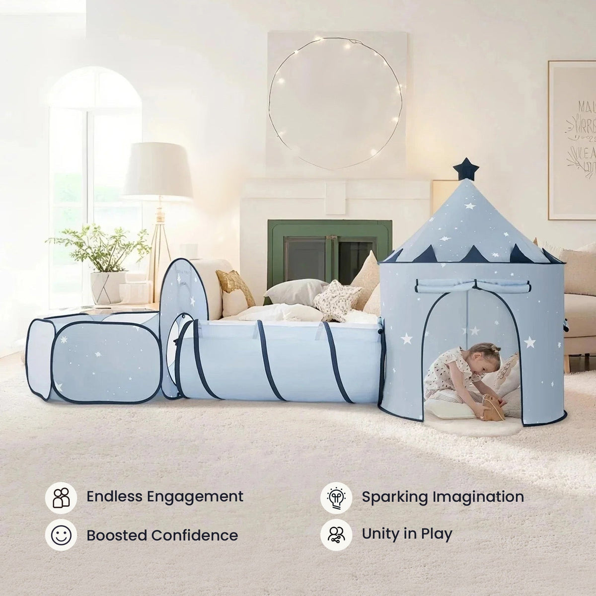 Tiny Land® Compact Adventure 3 - in - 1 Play Tunnel With no Balls - Blue - Tiny Land INC