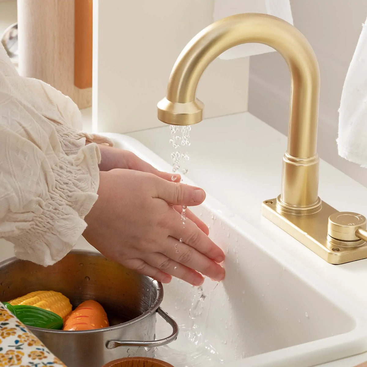 Tiny Land® Iconic Aqua Kitchen with Real - Flow Water System - Cream - Tiny Land INC