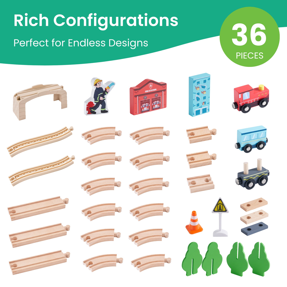 Wooden Train Set for Children 36 Pcs