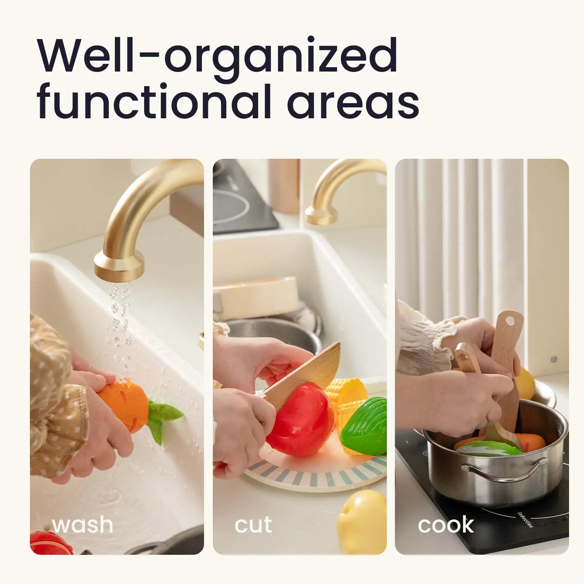 Tiny Land® Iconic Aqua Kitchen with Real - Flow Water System - Cream - Tiny Land INC