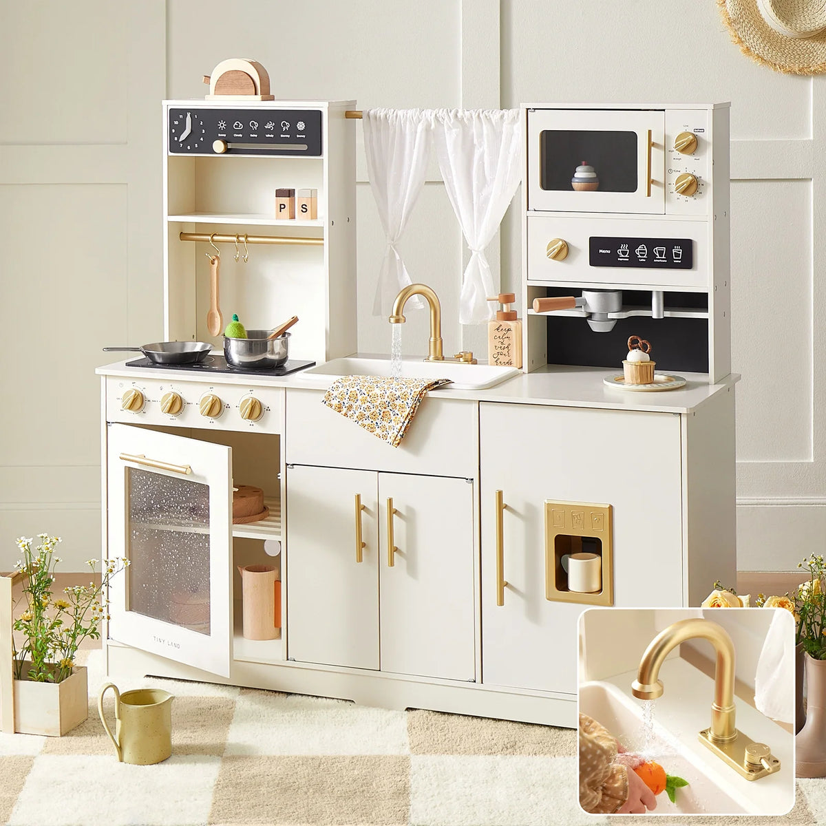 Tiny Land® Iconic Aqua Kitchen with Real - Flow Water System - Cream - Tiny Land INC