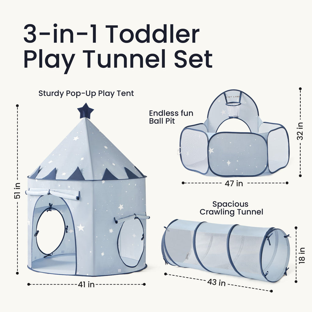 Tiny Land® Compact Adventure 3 - in - 1 Play Tunnel With no Balls - Blue - Tiny Land INC
