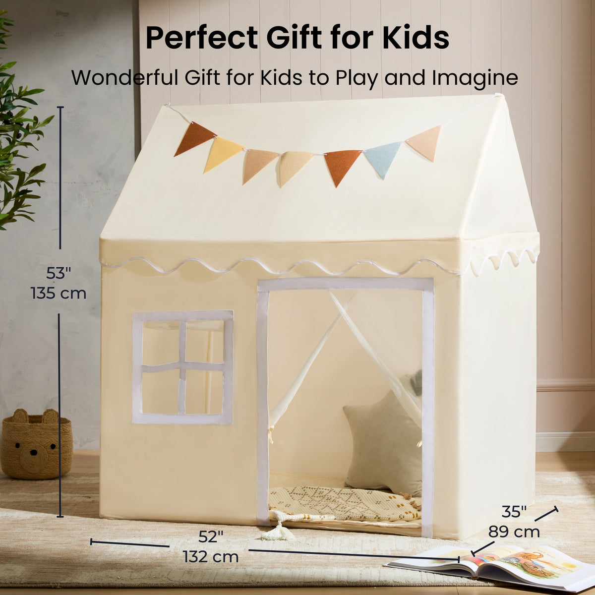 Sweet Citrus Kids Play Tent – White and Blue Indoor Playhouse