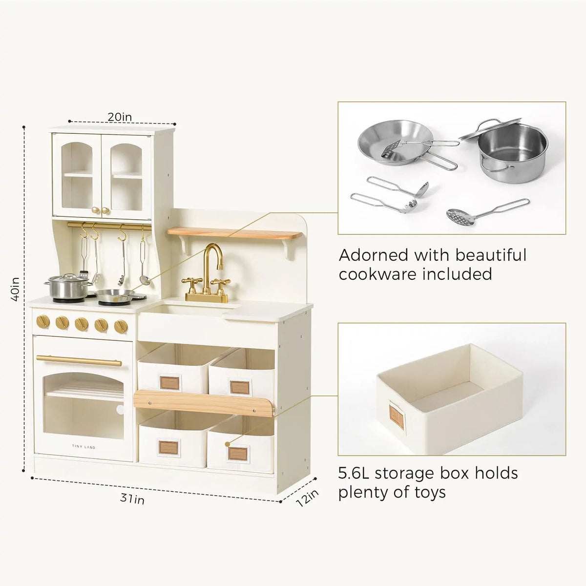 Tiny Land® Serenity Play Kitchen - Cream - Tiny Land INC