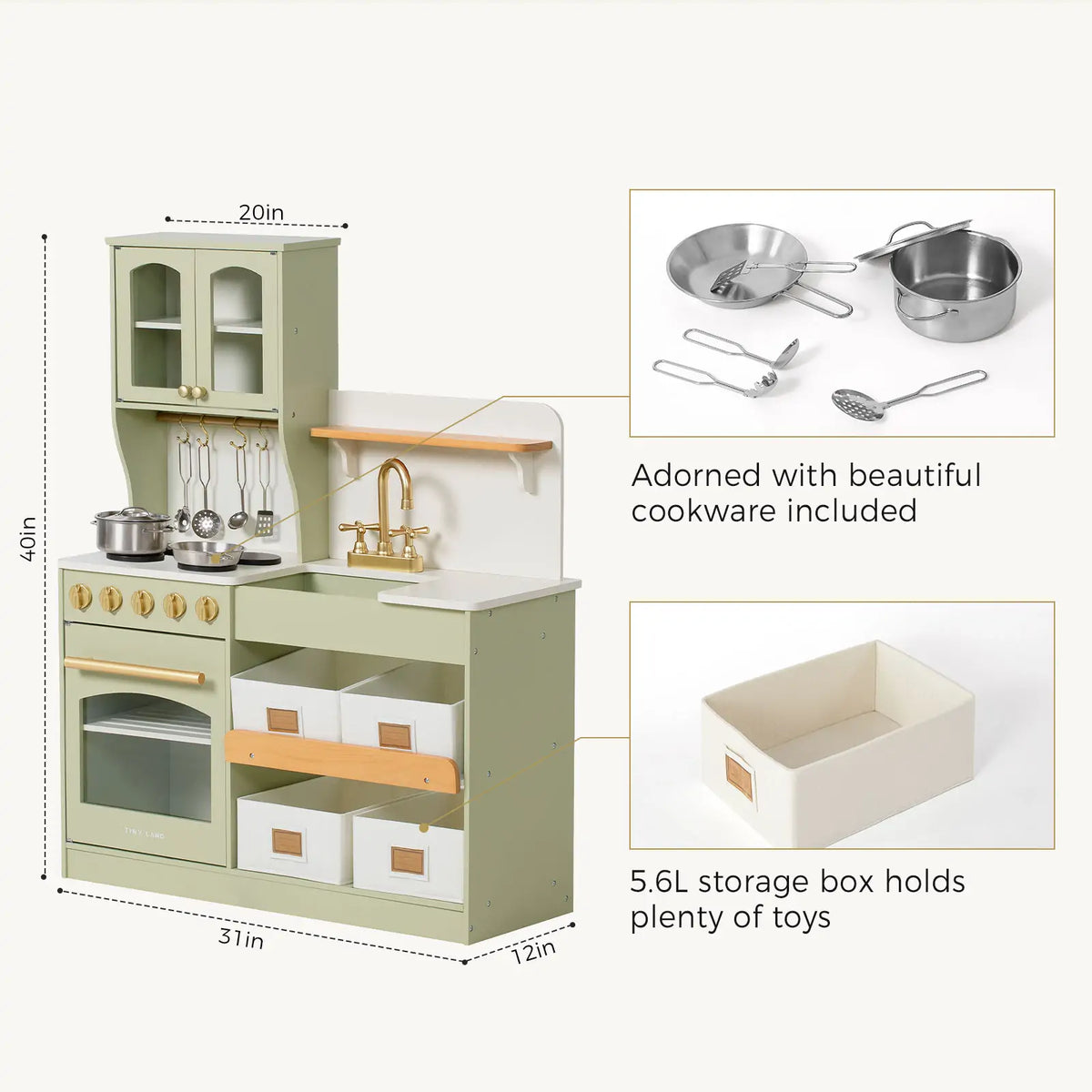 Tiny Land® Serenity Play Kitchen - Sage Green - Tiny Land INC