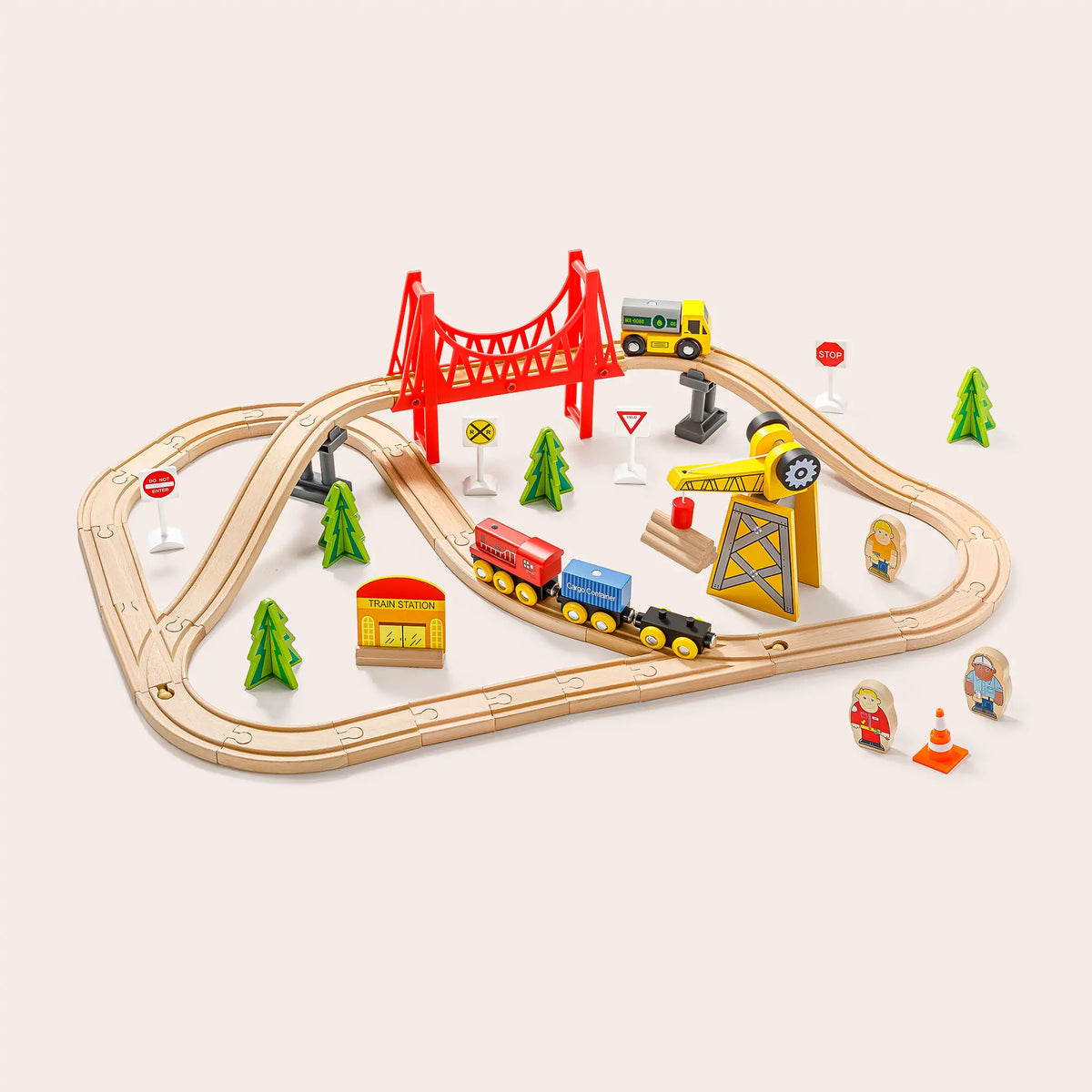 Tiny Land® Wooden Track Trains 55 Pcs - Tiny Land INC