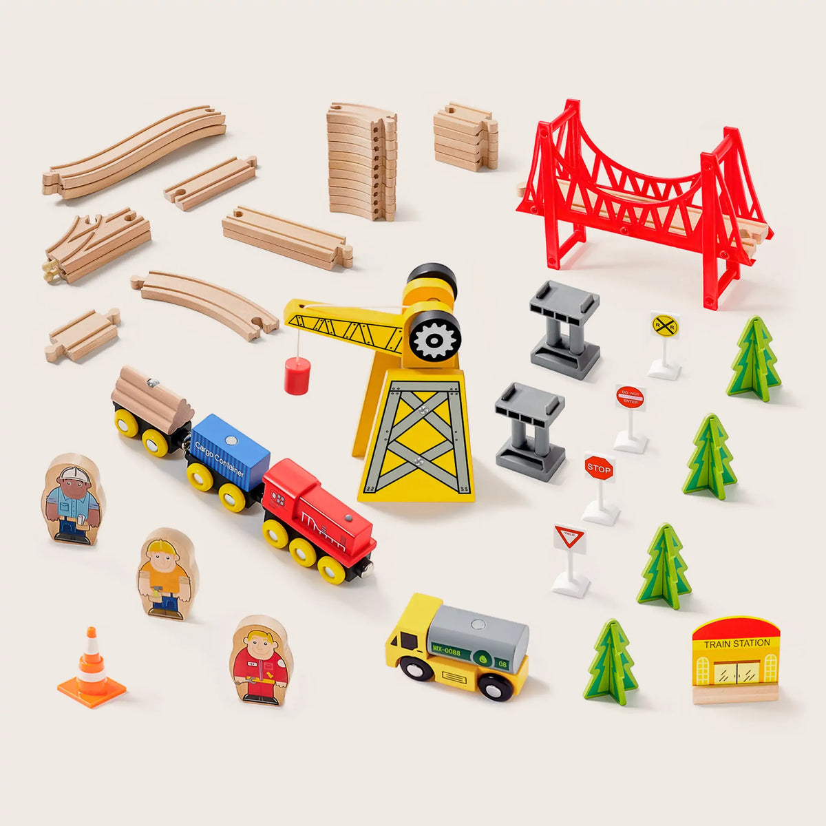 Tiny Land® Wooden Track Trains 55 Pcs - Tiny Land INC