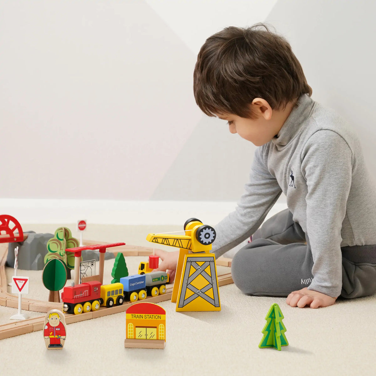Tiny Land® Wooden Track Trains 55 Pcs - Tiny Land INC