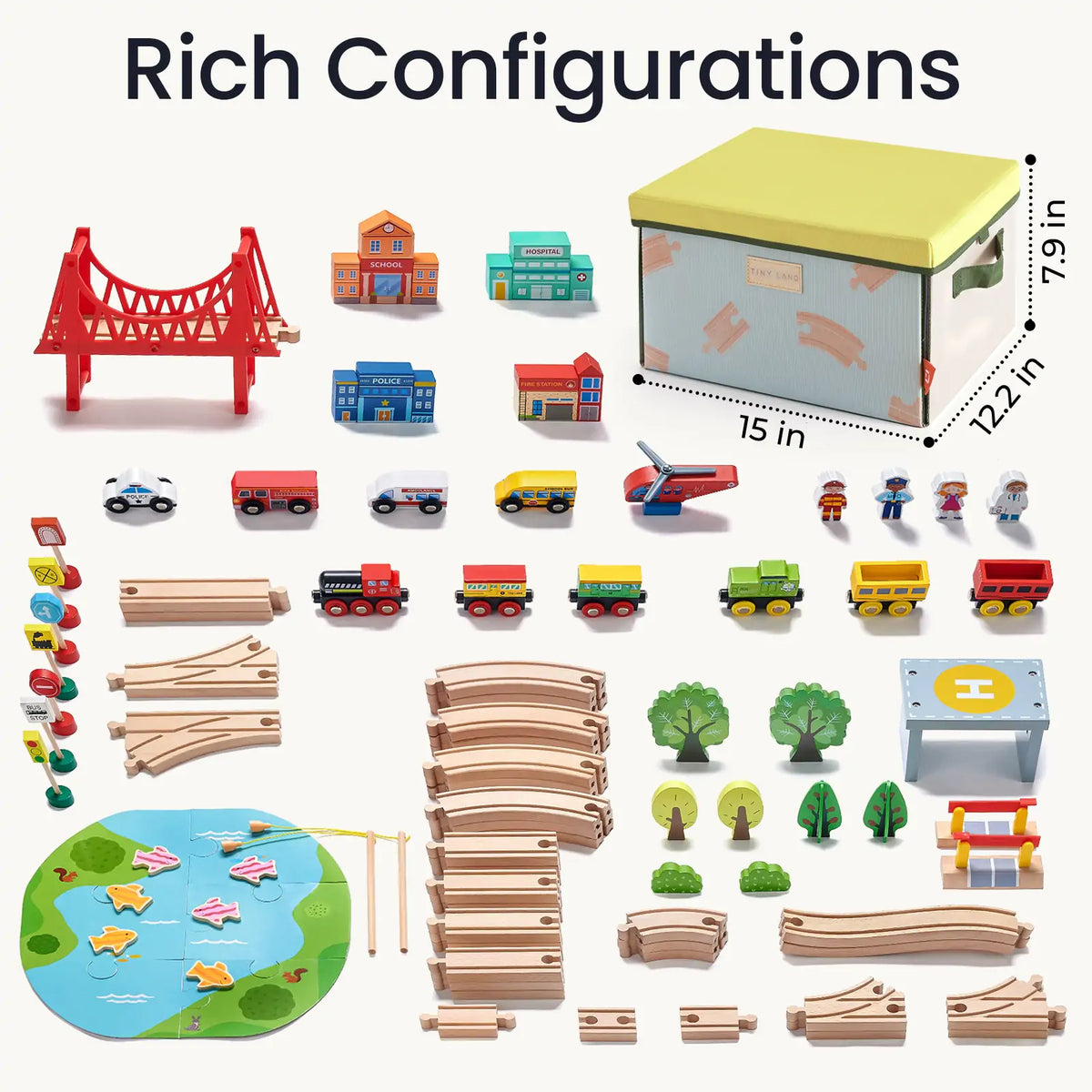 Tiny Land® 110 - Piece Wooden Train Set with Folding Storage Box - Tiny Land INC