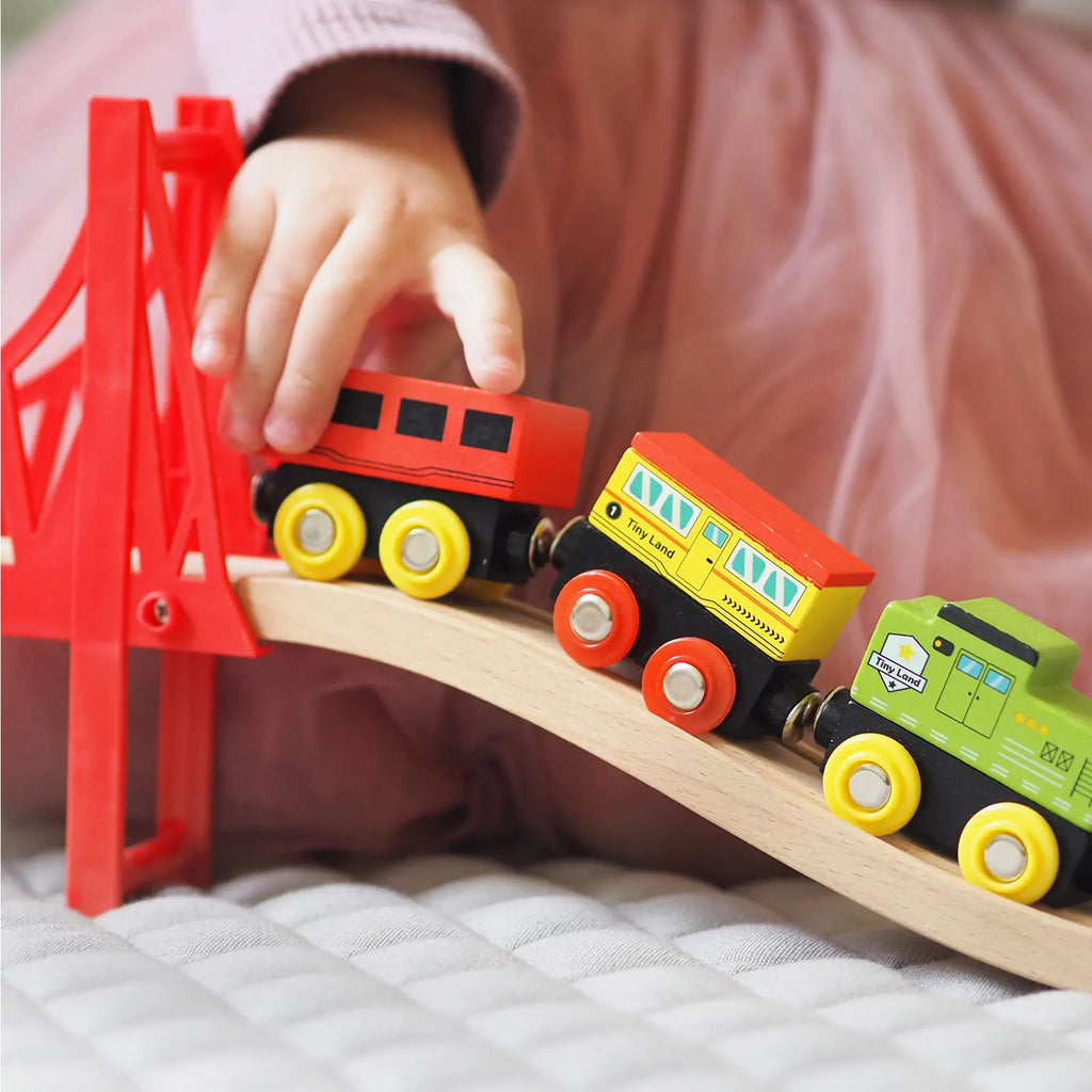 Tiny Land® 110 - Piece Wooden Train Set with Folding Storage Box - Tiny Land INC