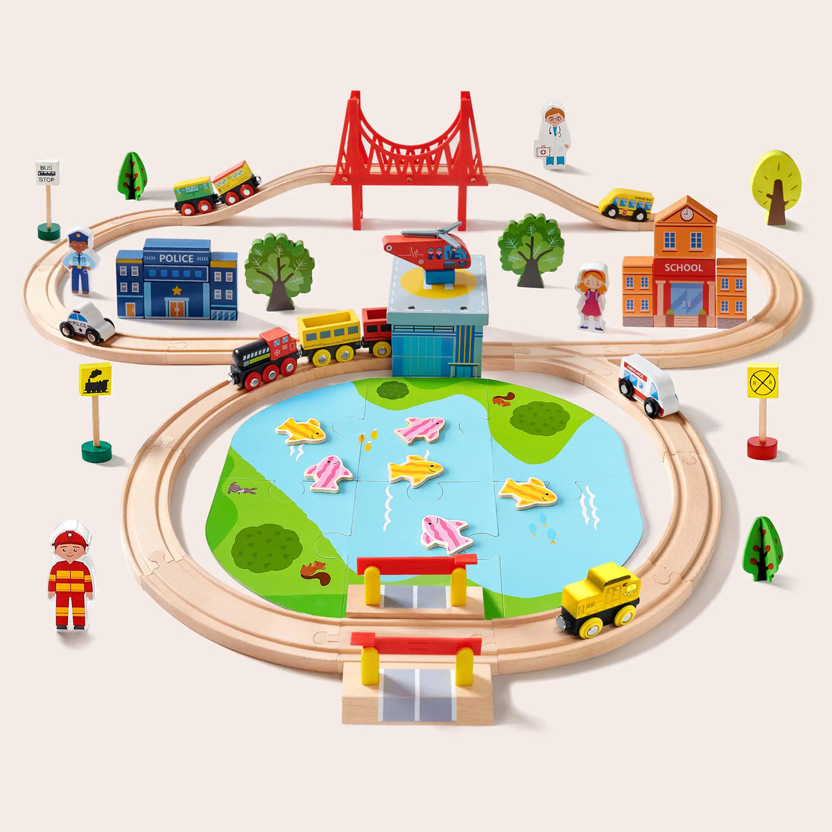 Tiny Land® Wooden Train Set 110 Pcs - Tiny Land INC