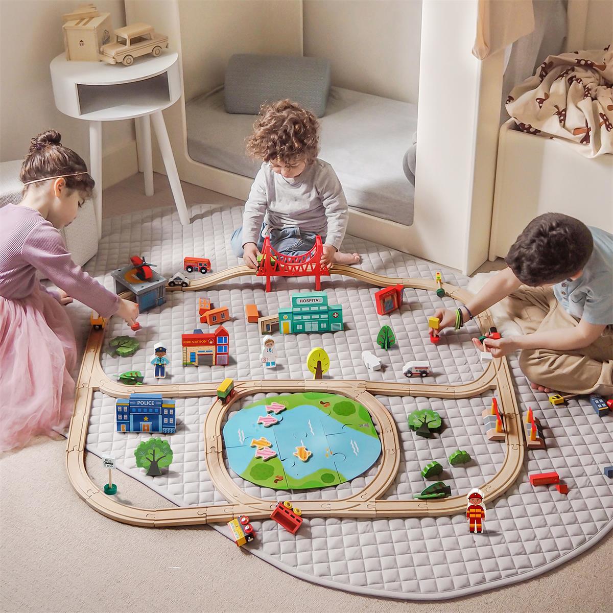 Tiny Land® Wooden Train Set 110 Pcs - Tiny Land INC