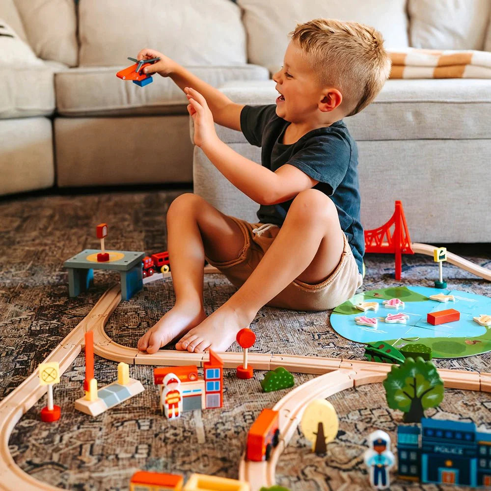 Tiny Land® Wooden Train Set 110 Pcs - Tiny Land INC