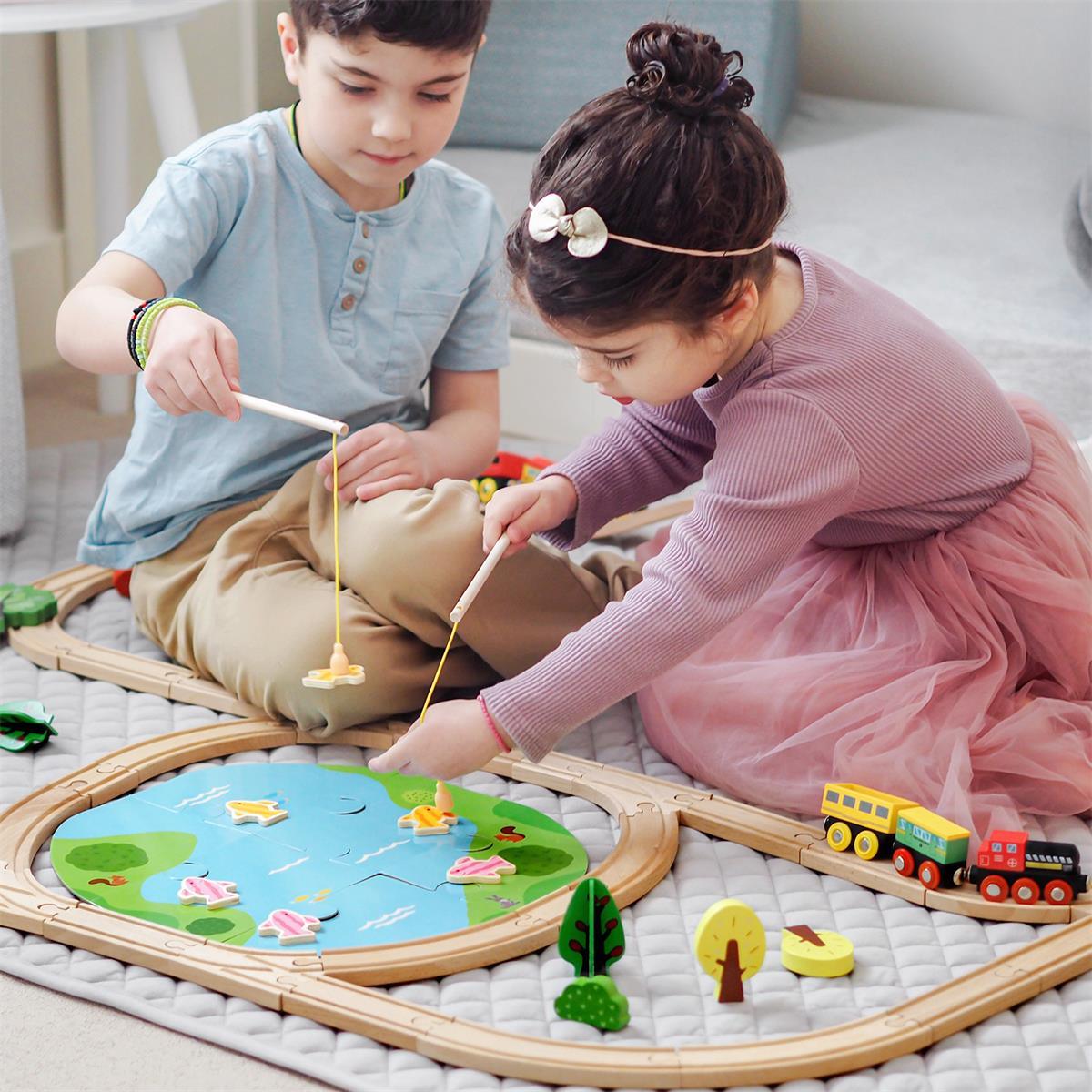 Tiny Land® Wooden Train Set 110 Pcs - Tiny Land INC