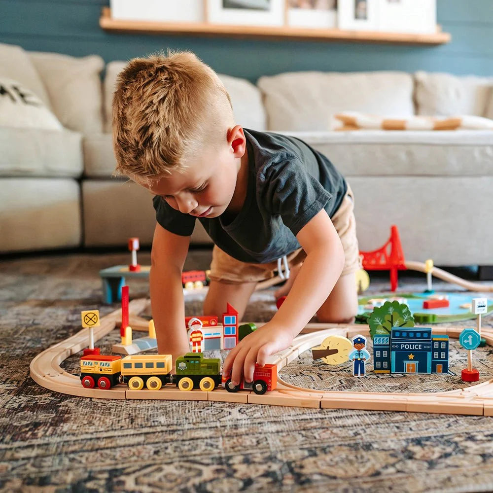 Tiny Land® Wooden Train Set 110 Pcs - Tiny Land INC