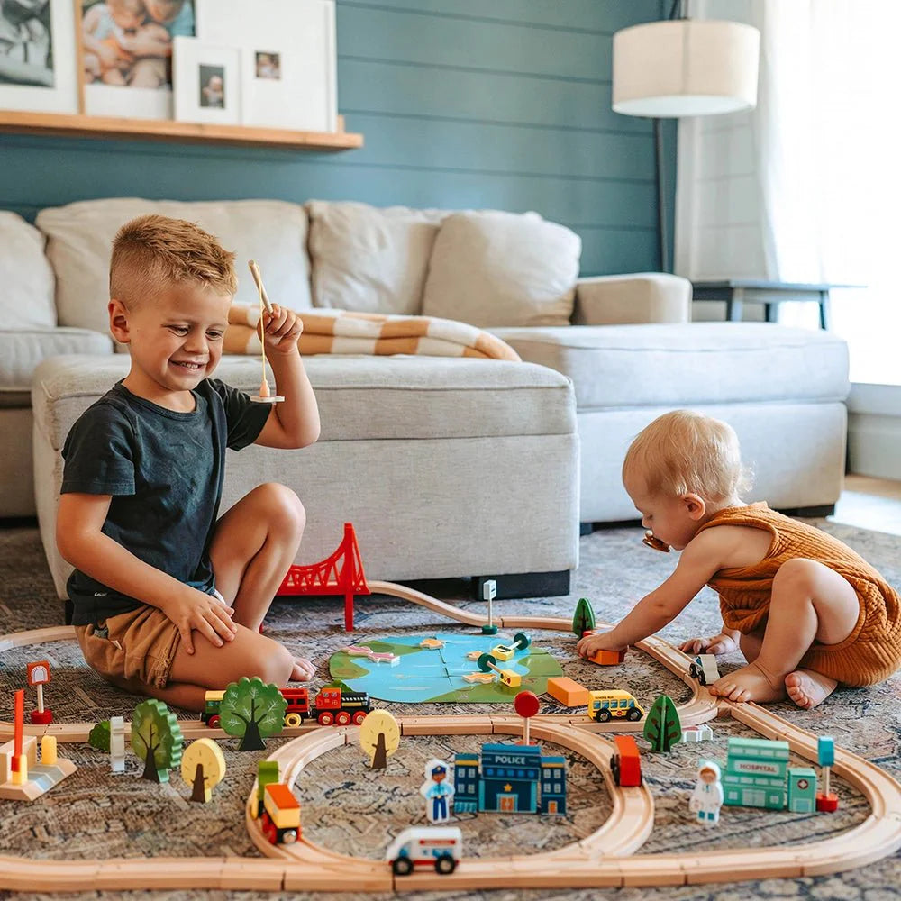 Tiny Land® Wooden Train Set 110 Pcs - Tiny Land INC